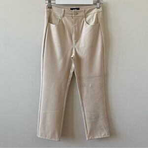 PAIGE Cream Straight-Leg Faux Leather Pants Women’s Size 26 Distressed